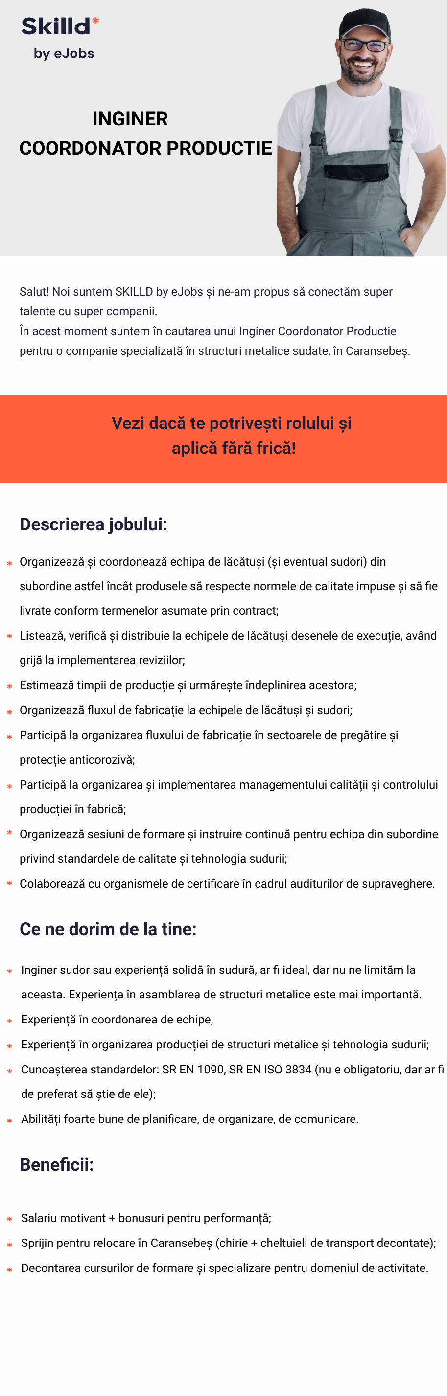 Inginer coordonator productie
