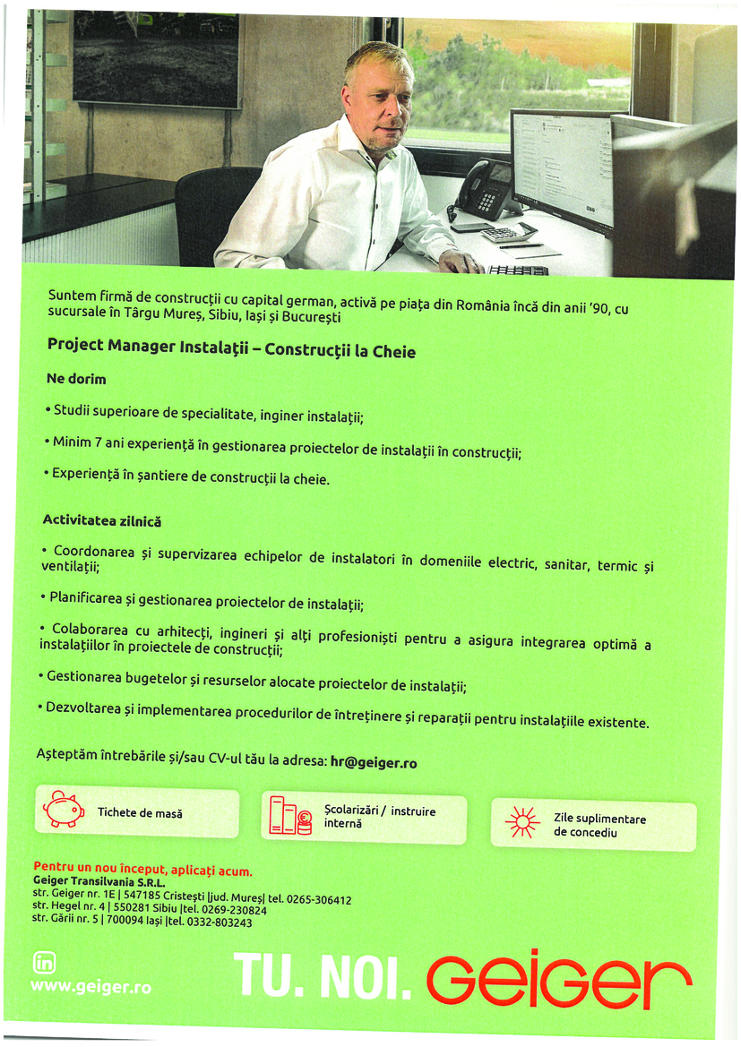 Manager proiect instalatii-Sibiu