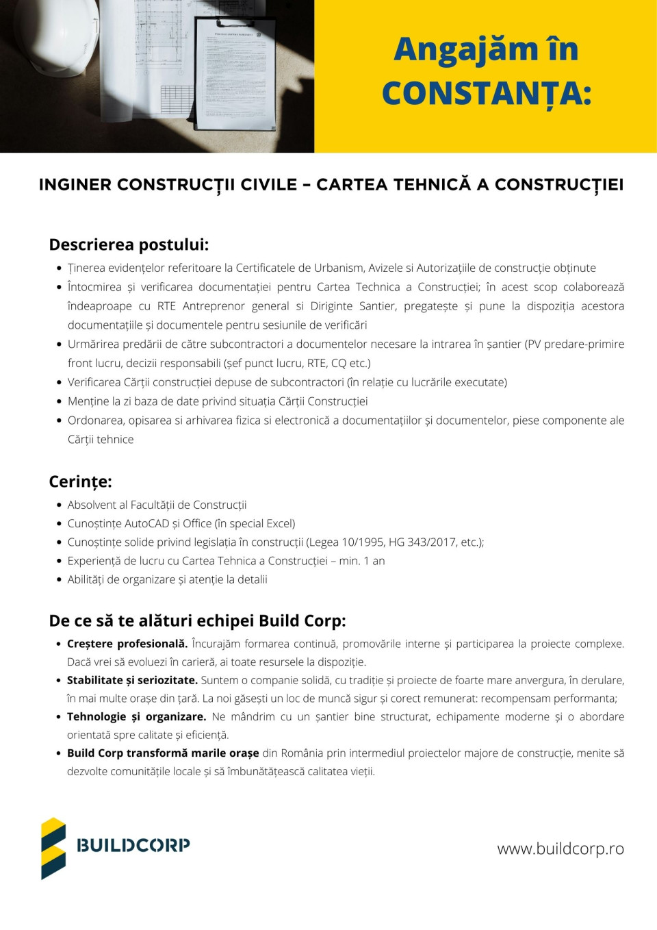 Inginer constructii civile Constanta - cartea tehnica a constructiei