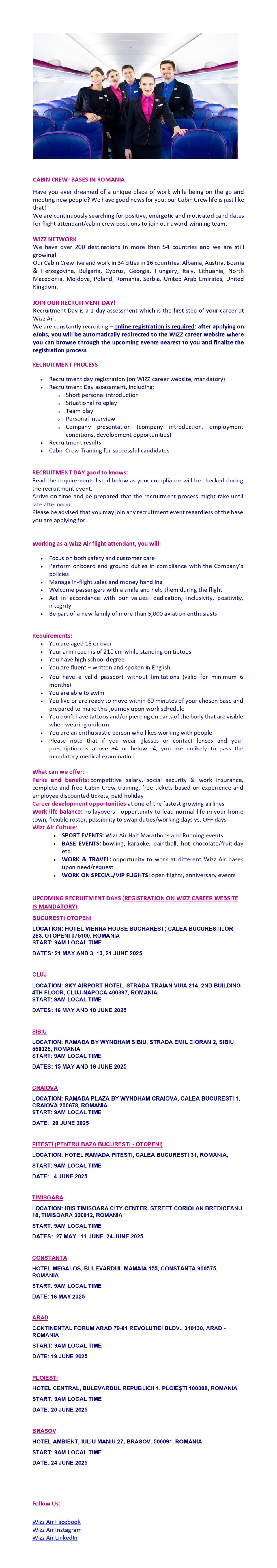 CABIN CREW WIZZ AIR