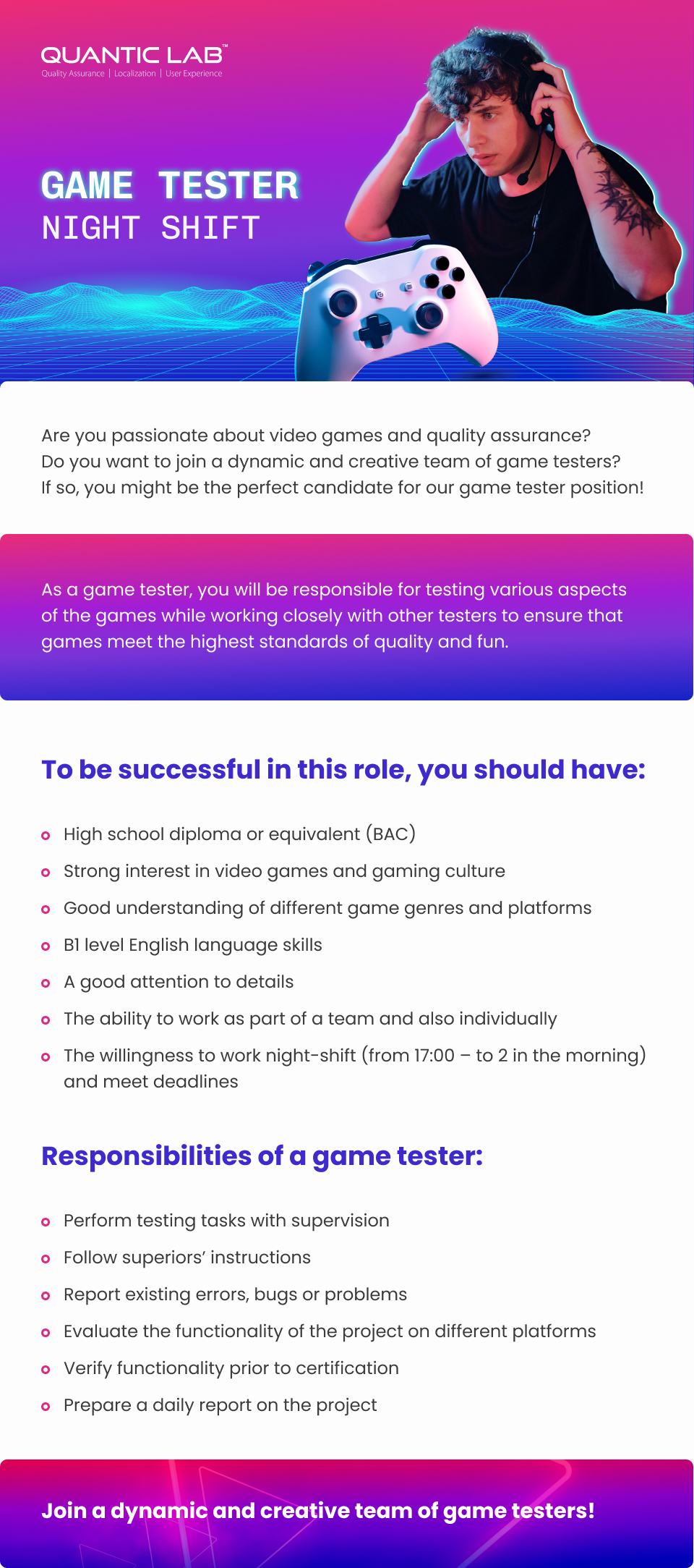 Night Shift - Game Tester - Cluj-Napoca Office