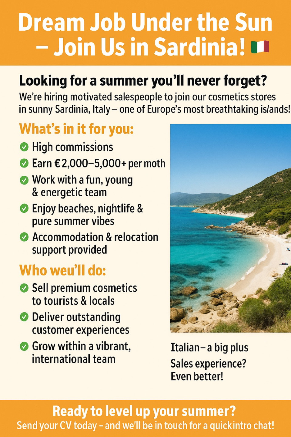 Store sales - Join us in Sardinia!