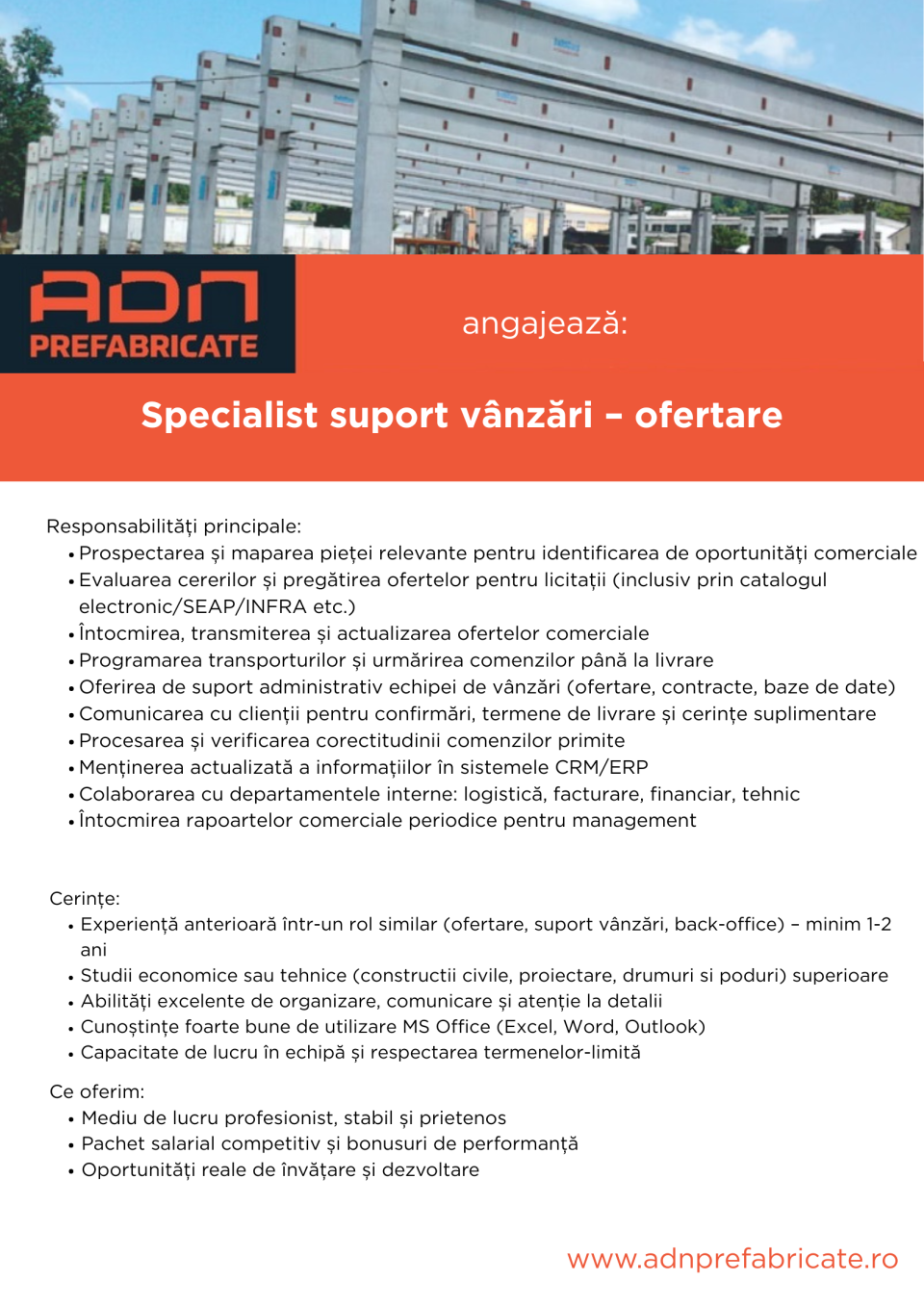 Specialist suport vanzari - ofertare