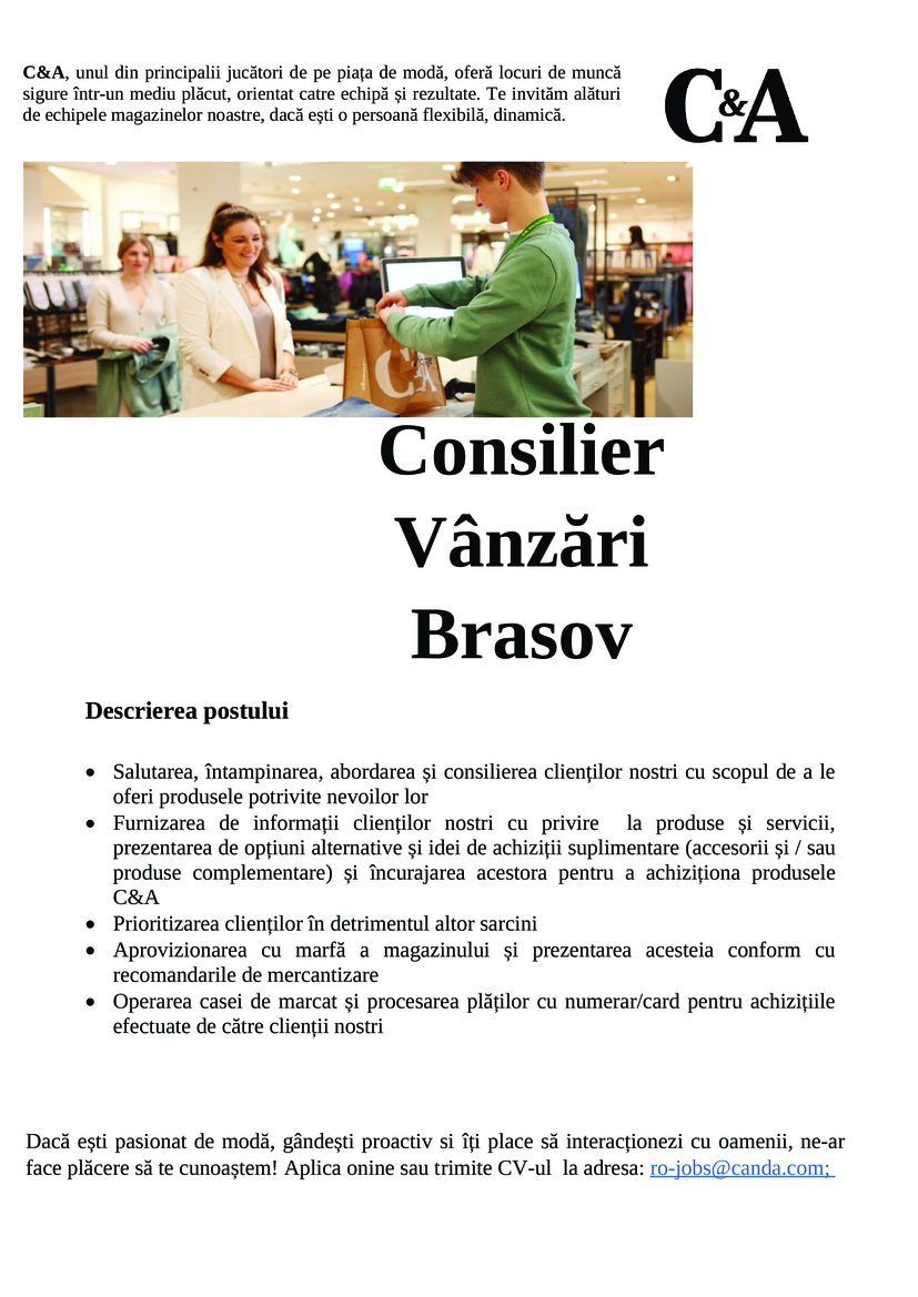 Consilier Vanzari Brasov