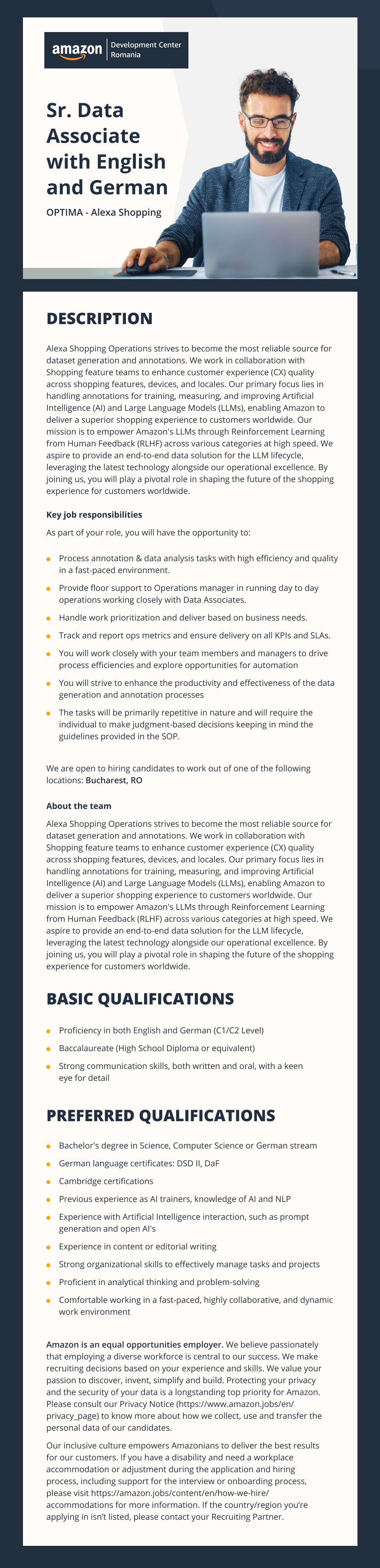Sr. Data Associate with English and German, OPTIMA - Alexa Shopping