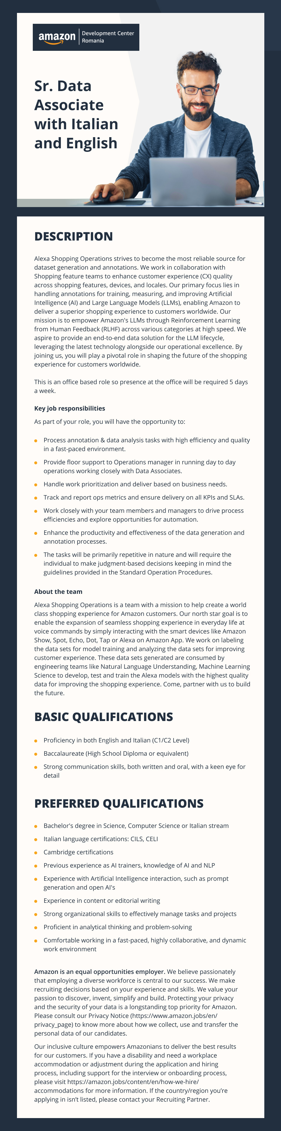 Sr. Data Associate with Italian and English