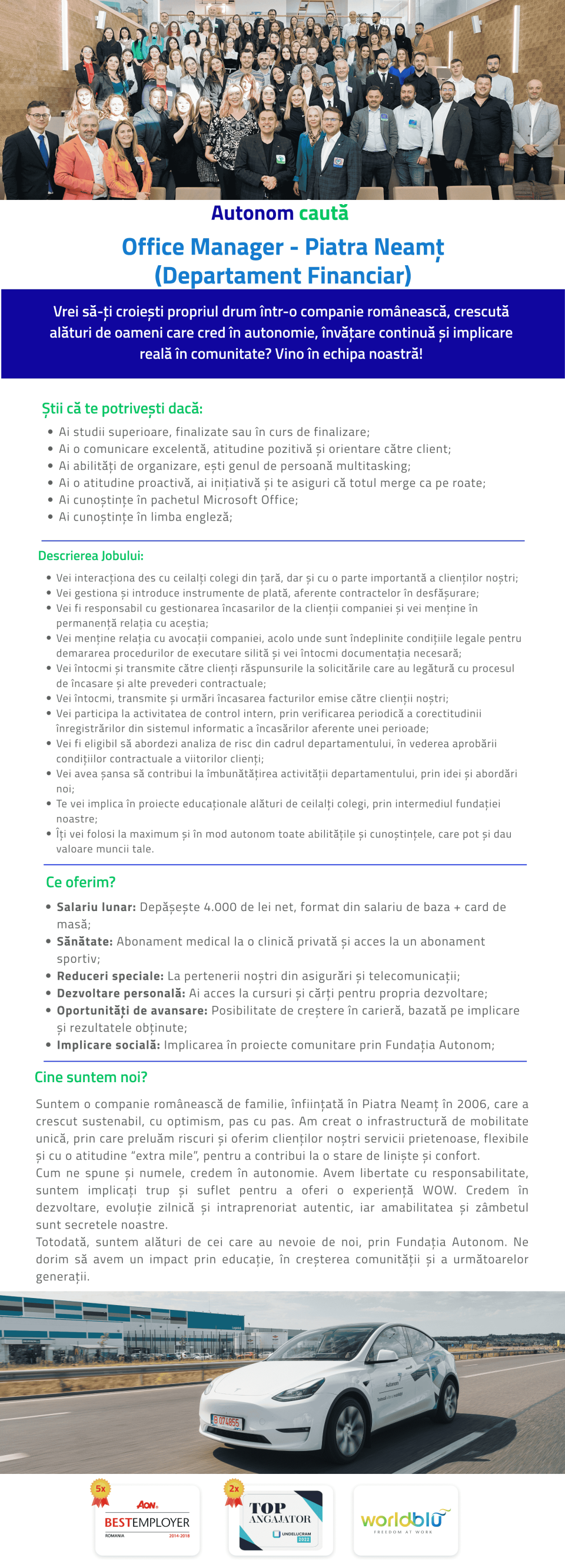 Office Manager (Departament Financiar) - Piatra Neamt