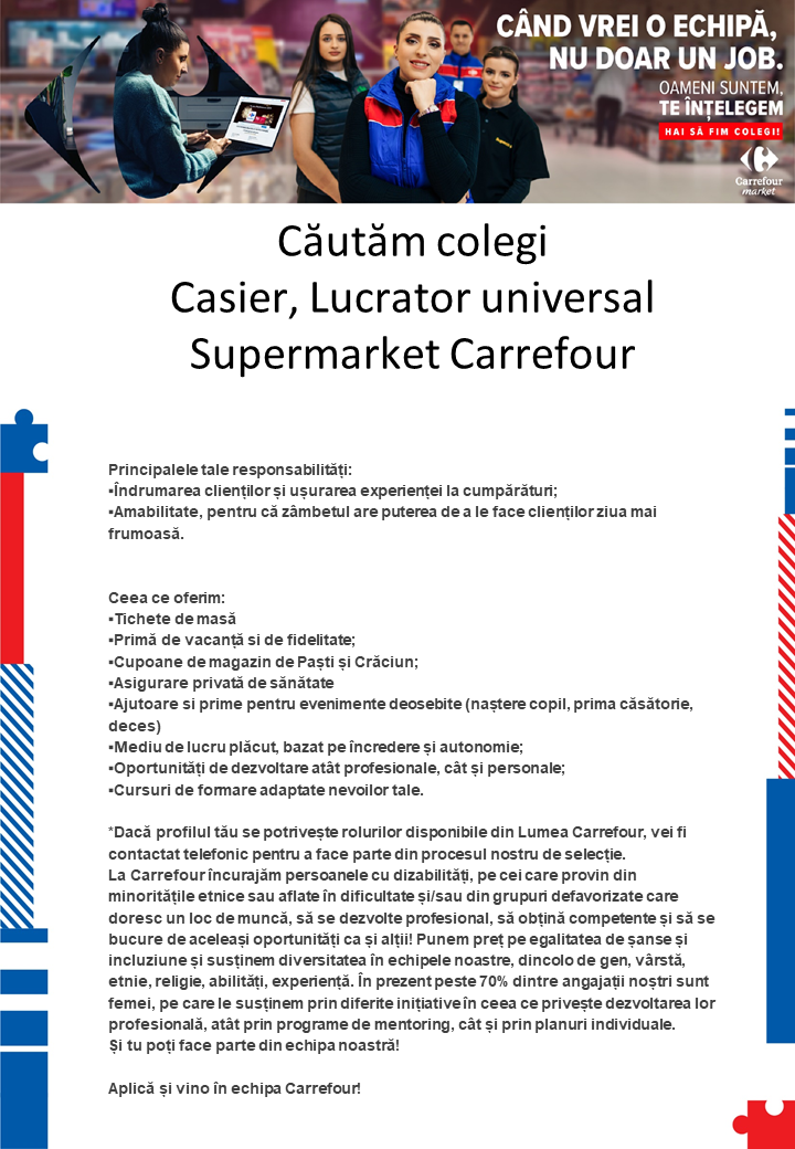 Cautam colegi la Carrefour Market Oradea/Nojorid/Sanmartin
