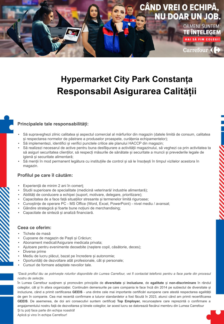 Responsabil Asigurarea Calitatii Carrefour City Park