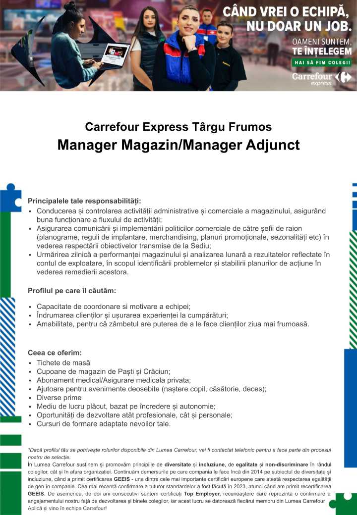 Manager magazin/adjunct Carrefour Express Targu Frumos