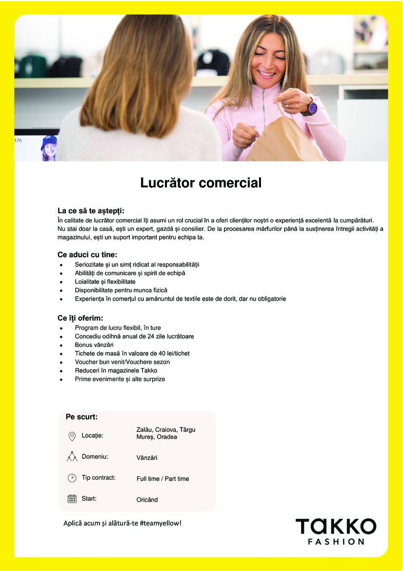 Lucrator comercial - Zalau, Craiova, Targu Mures, Oradea