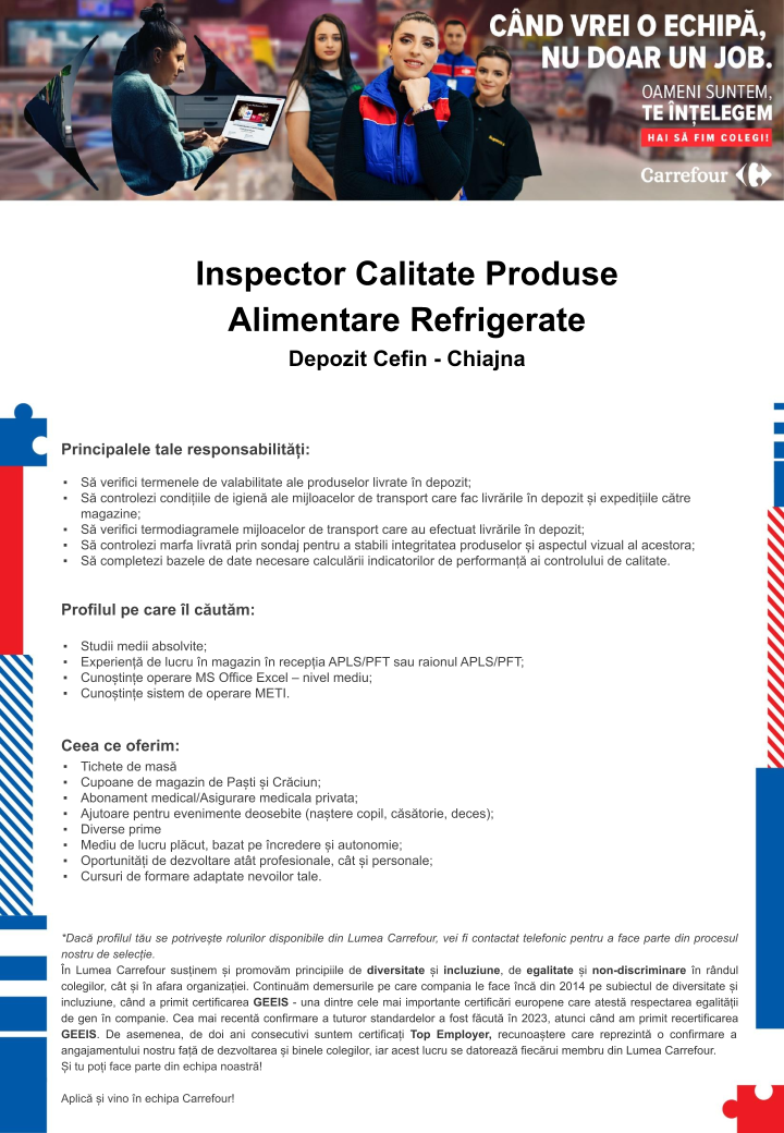 Inspector Calitate Produse Alimentare Refrigerate - Depozit