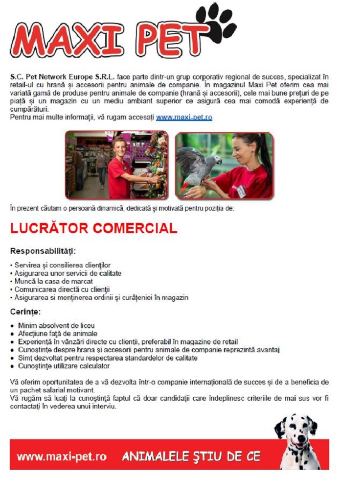 LUCRATOR COMERCIAL  PART TIME- Maxi Pet IASI