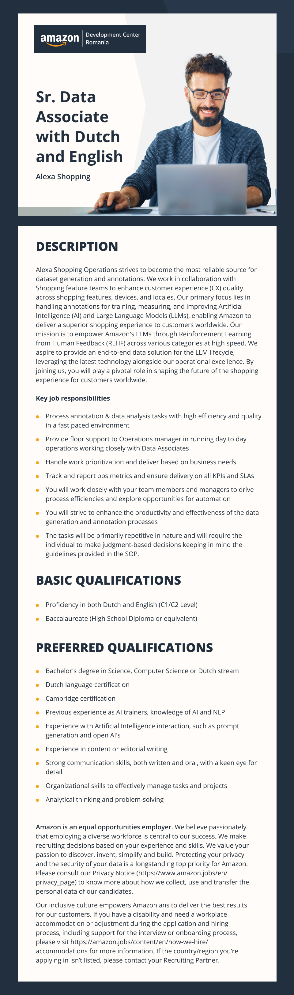 Sr. Data Associate with Dutch and English, Alexa Shopping