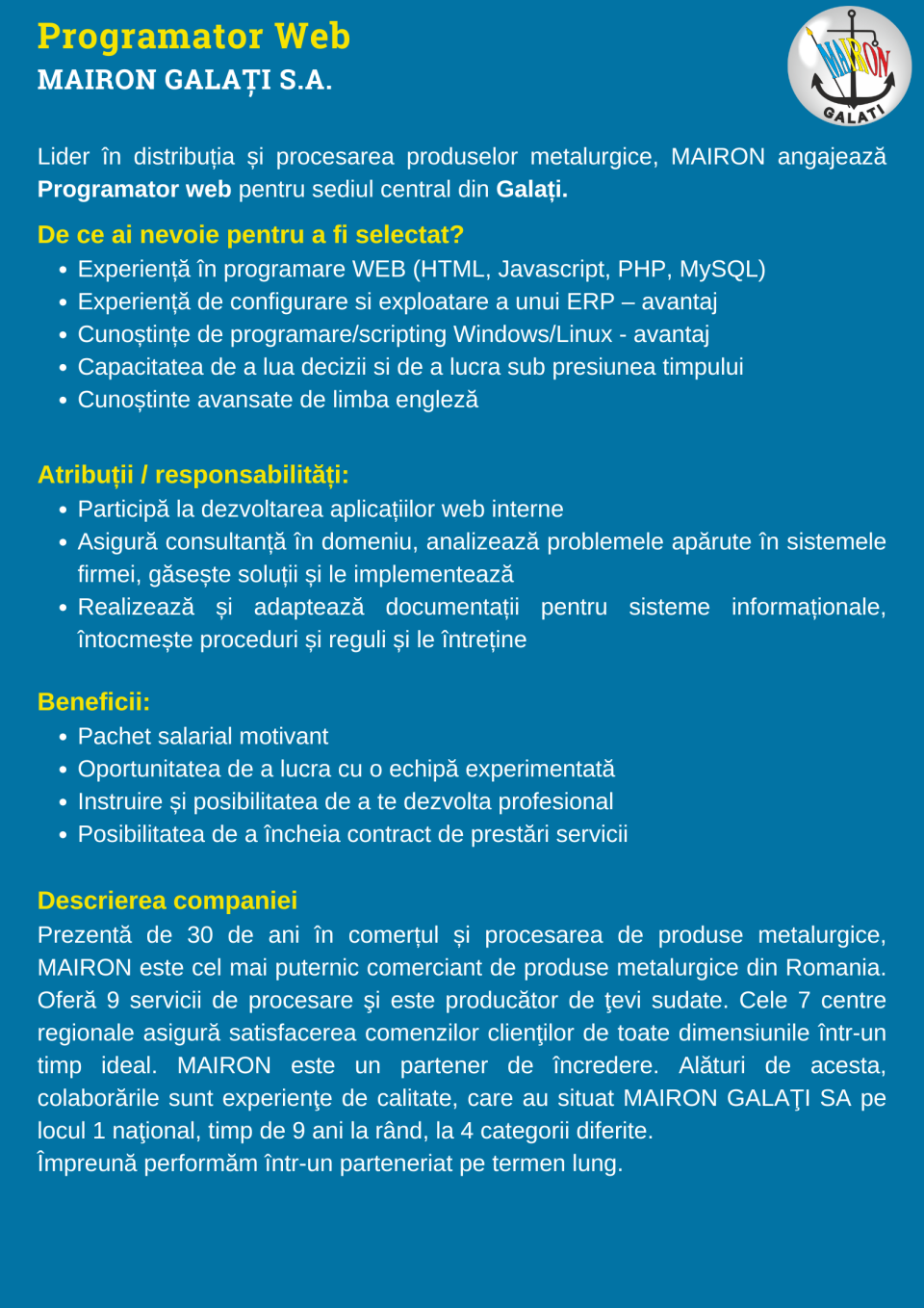 Programator Web - Galati