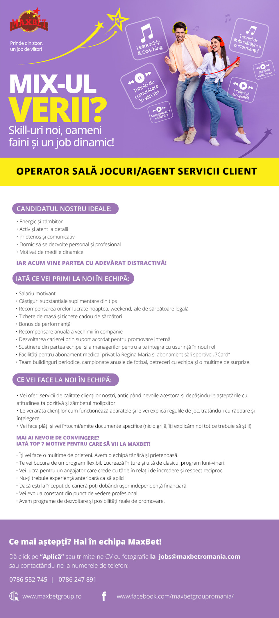 Operator sala jocuri / Agent Servicii Client venit 3600-3650 lei net+bonus+tips