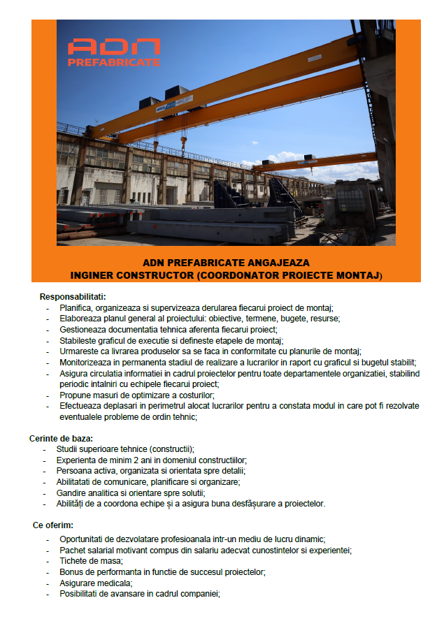 INGINER CONSTRUCTOR (COORDONATOR PROIECTE MONTAJ)