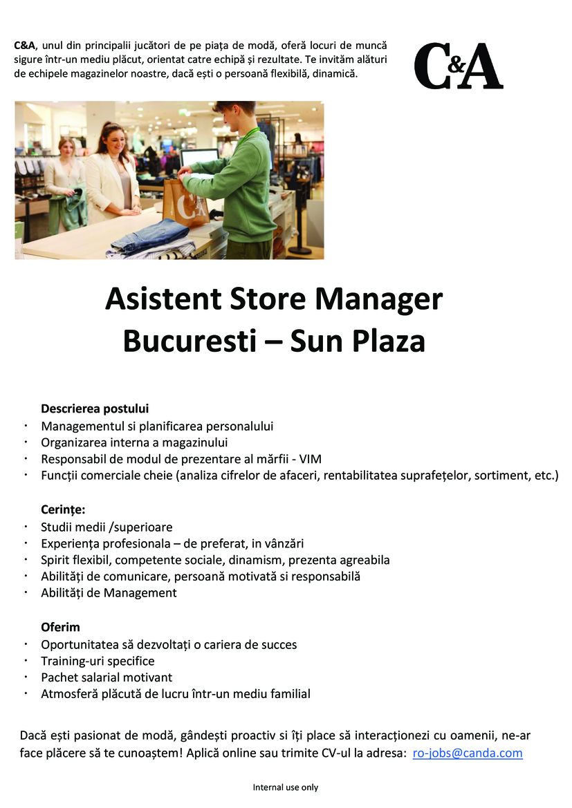 Asistent Store Manager Bucuresti – Sun Plaza