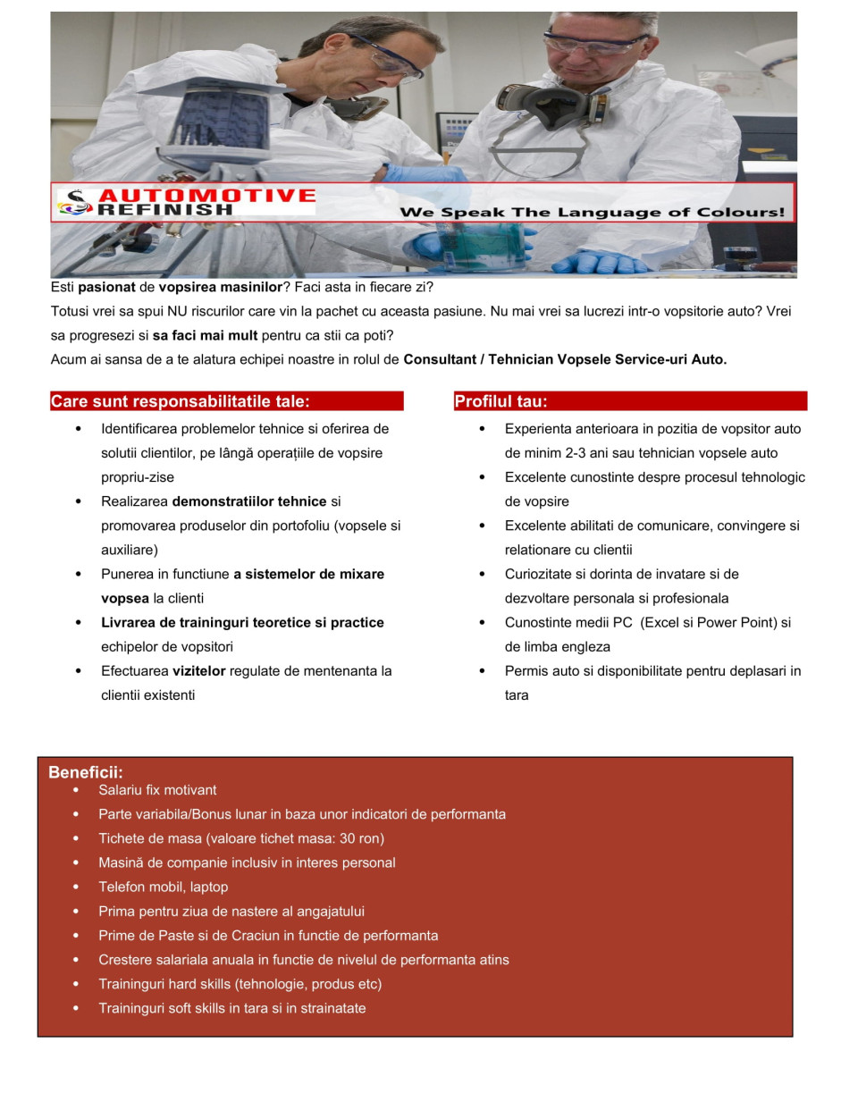 Tehnician Vopsele Service Auto