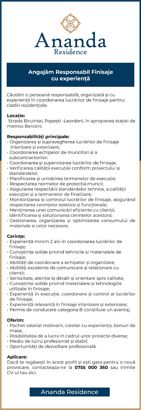 Responsabil Finisaje cu experiență
