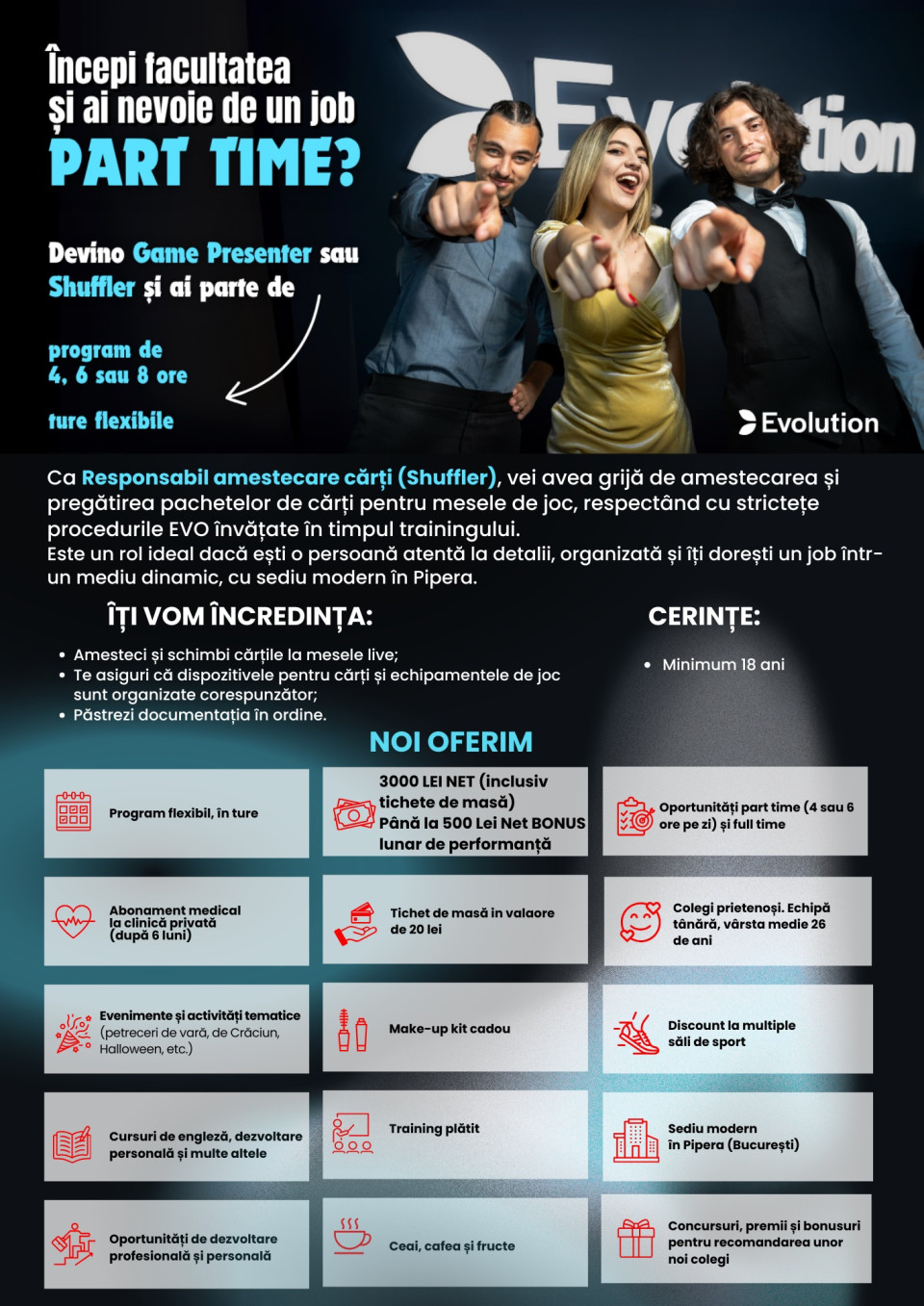 Shuffler (Responsabil amestecare cărți) 3000 RON net + BONUS