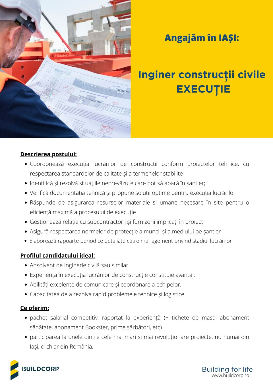 Inginer constructii civile executie Iasi