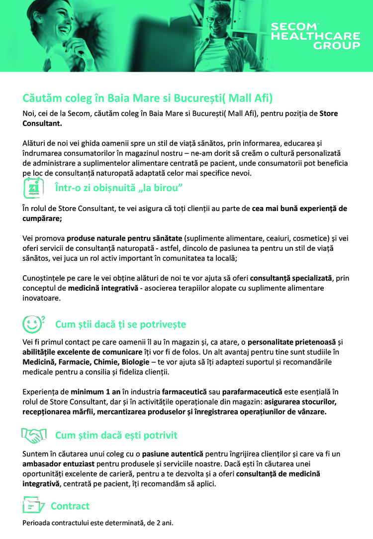 Consilier Suplimente Alimentare Mall Afi și Baia Mare