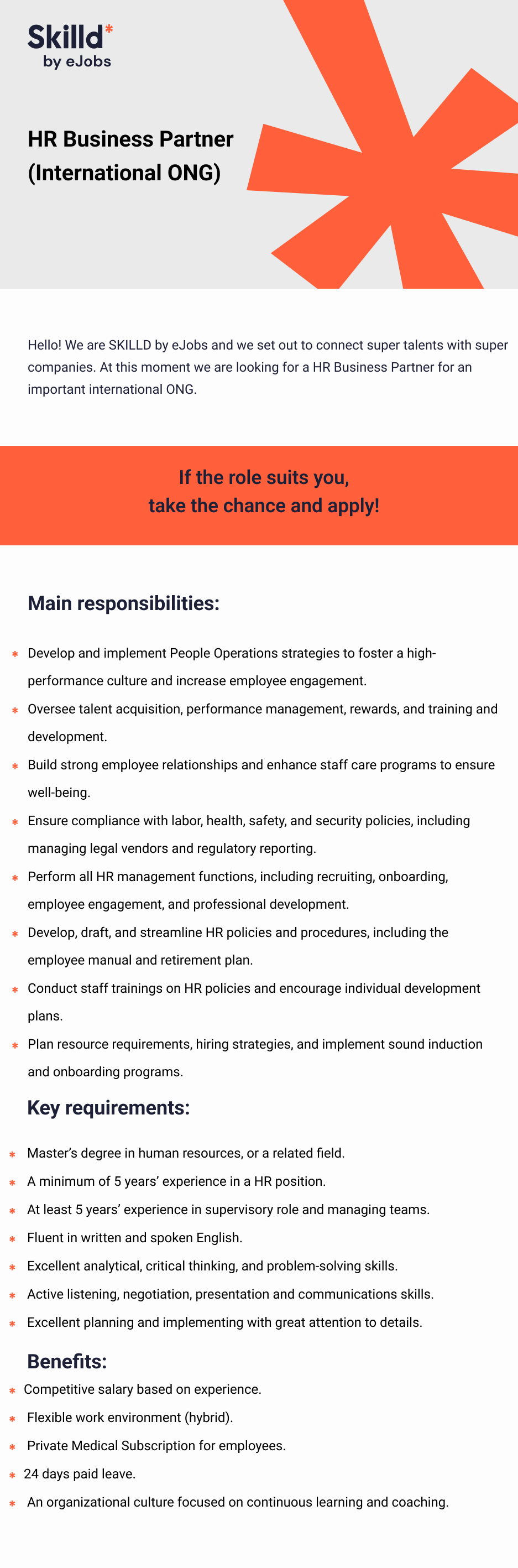 HR Business Partner (International ONG)