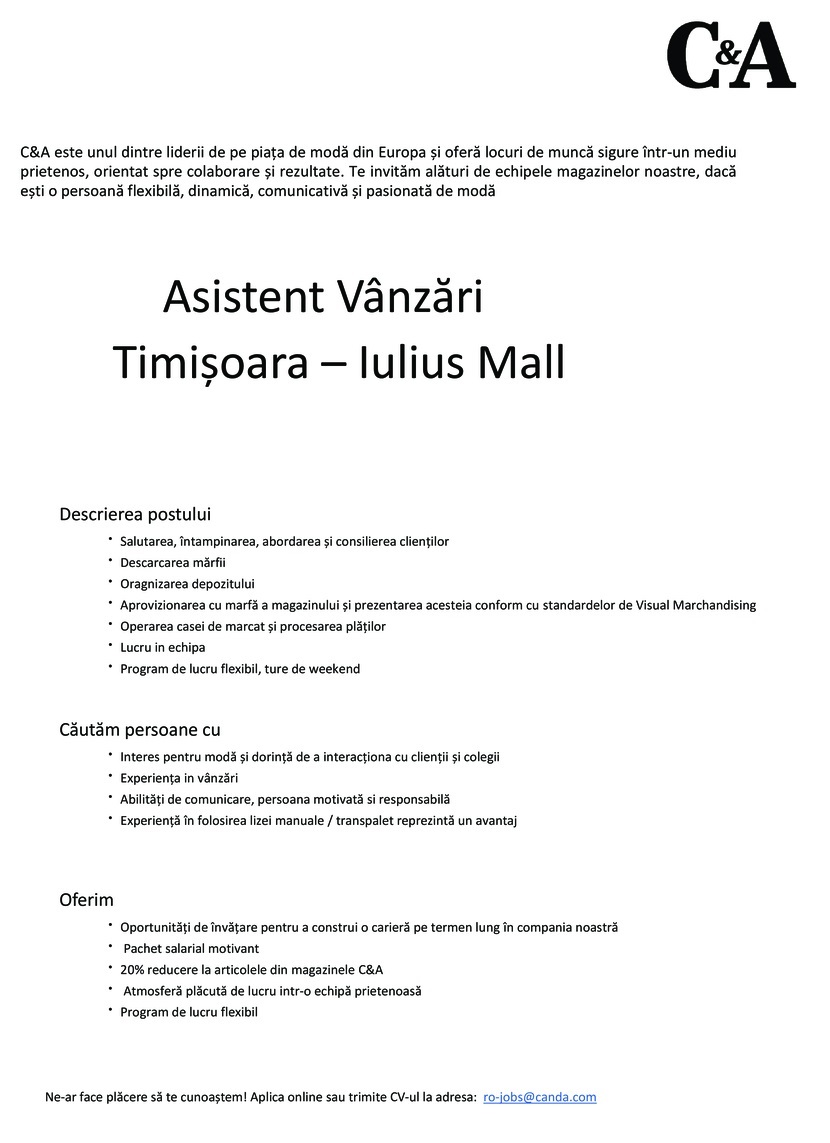 Asistent Vânzări  Timișoara – Iulius Mall