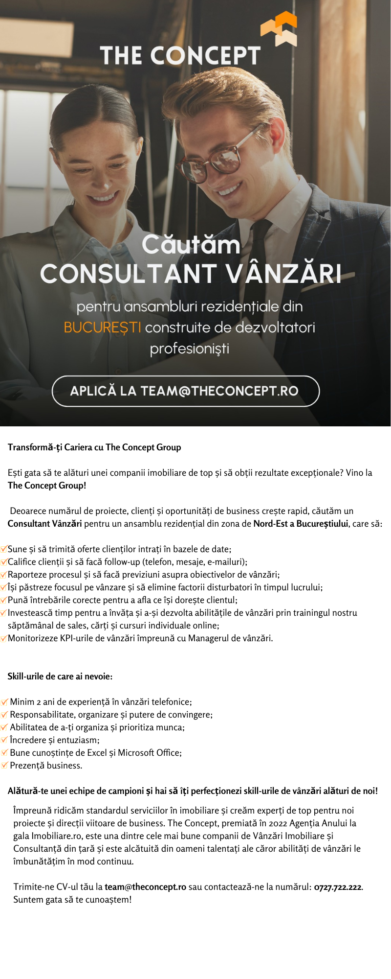 Consultant Vânzări - Ansamblu Rezidențial | București