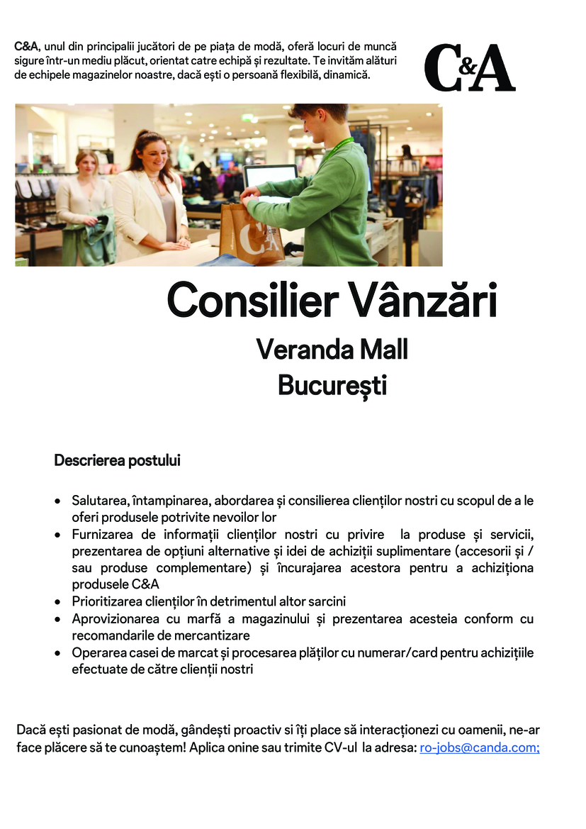 Consilier Vanzari Veranda Mall