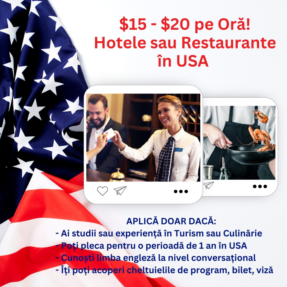 $15 - $20 pe Oră! Hotele sau Restaurante în USA