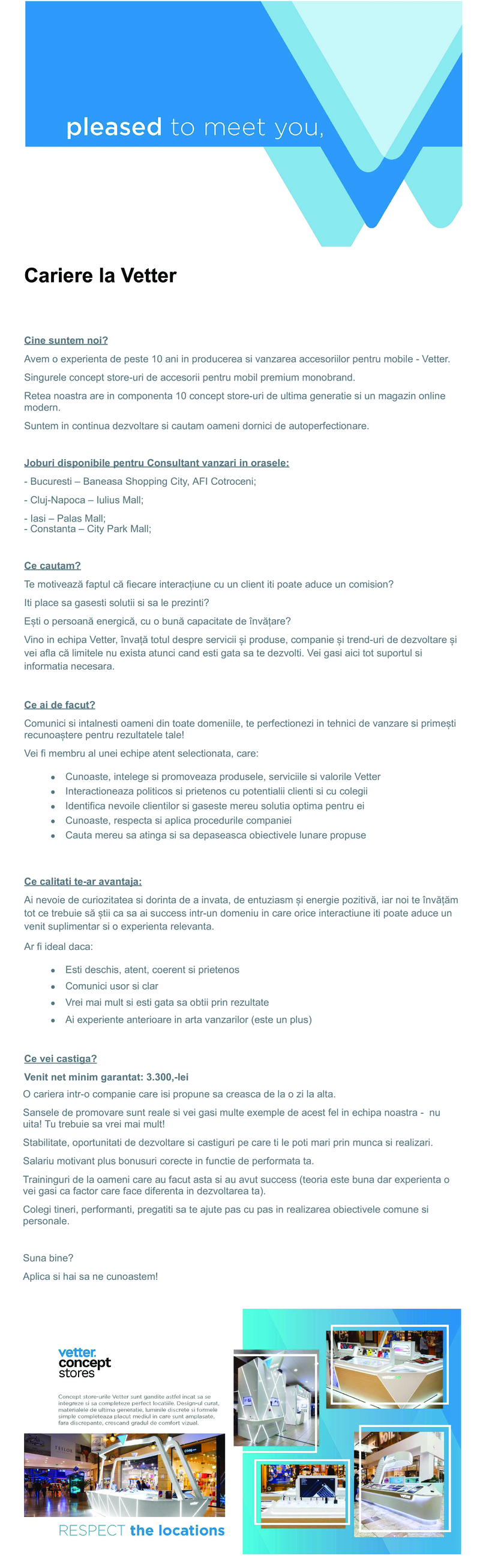 Consultant Vanzari Concept Store VETTER