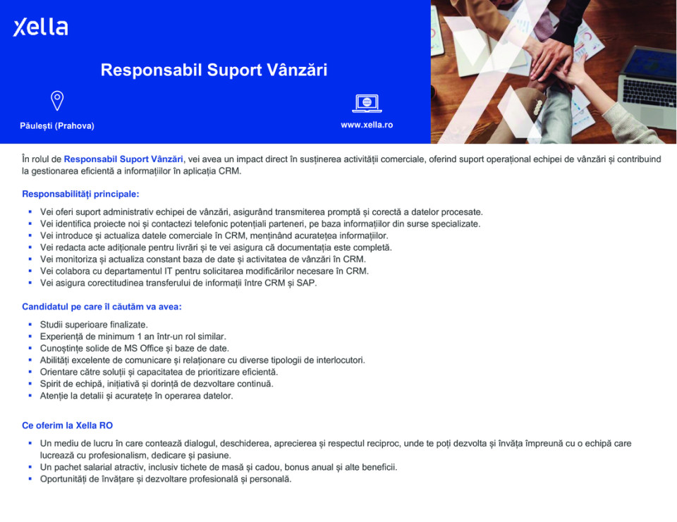 Responsabil Suport Vânzări