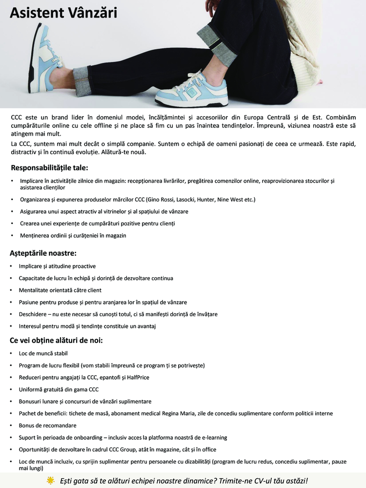 Angajăm persoane cu dizabilitate - în CCC/WB BV, BR, BZ & CT