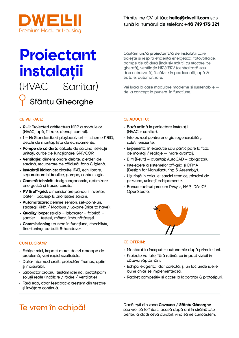 Proiectant Instalatii HVAC / Sanitare