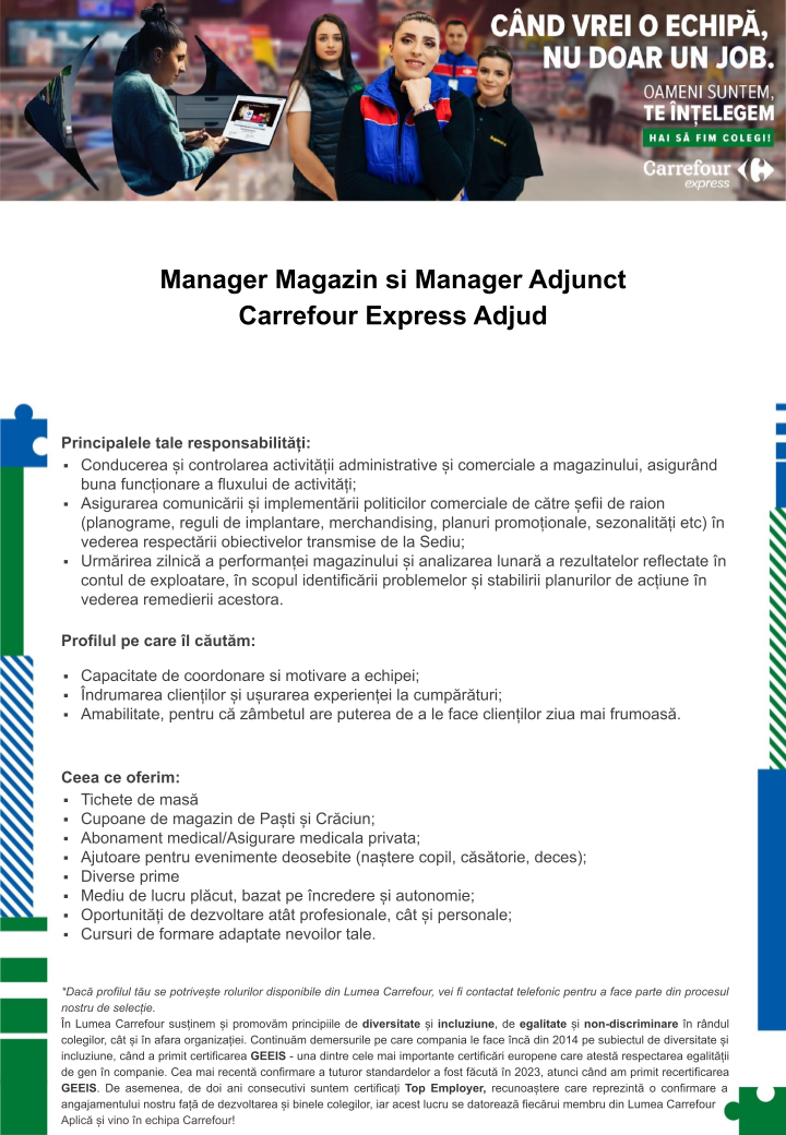 Manager Magazin/Manager Adjunct Carrefour Express Adjud