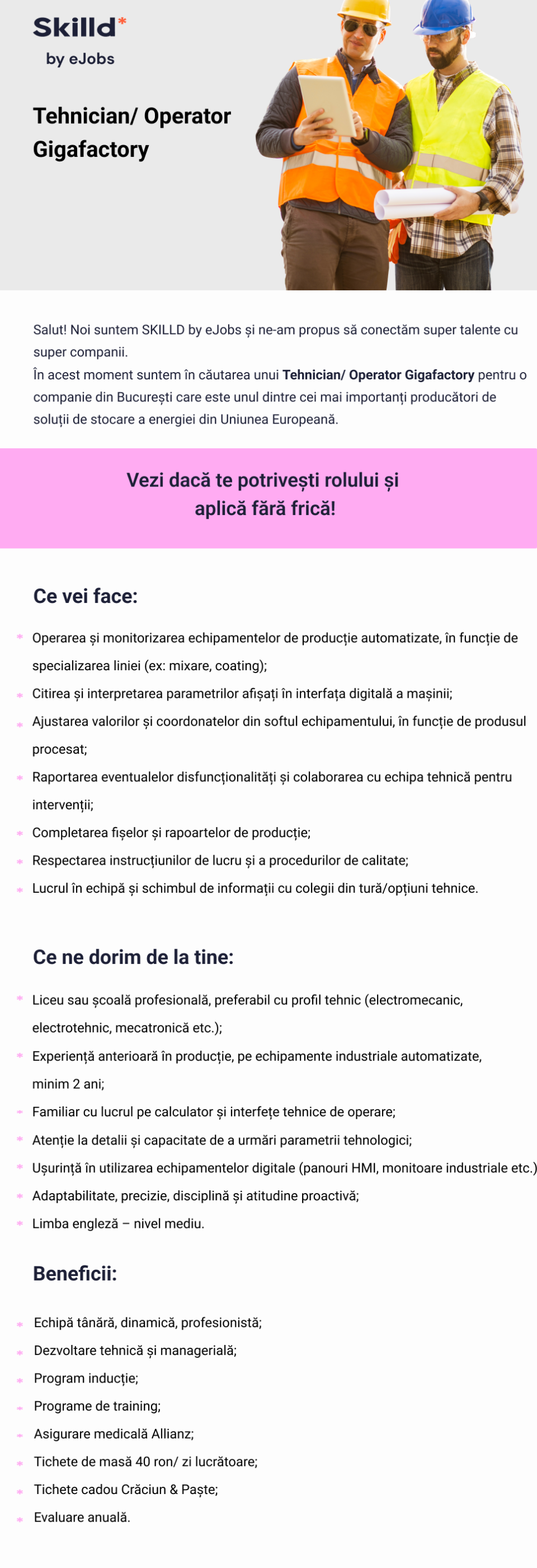 Tehnician/ Operator Gigafactory