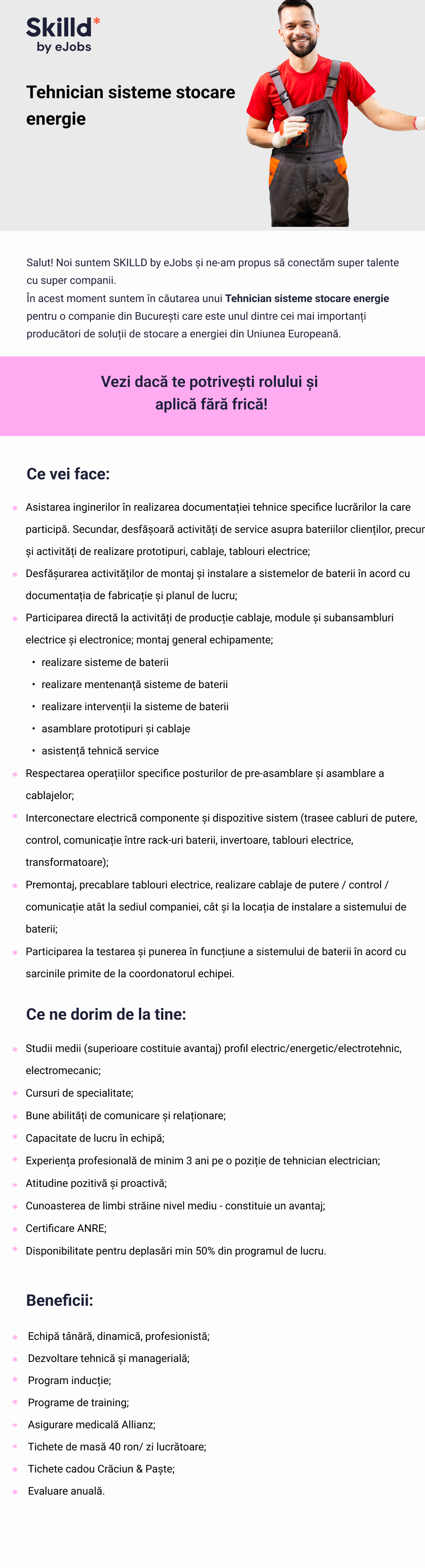 Tehnician sisteme stocare energie