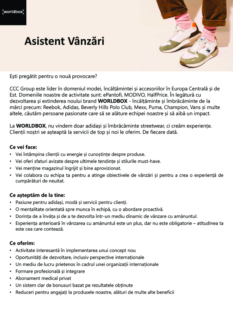 Asistent Vânzări Full Time/Part time WORLDBOX M Park Titan