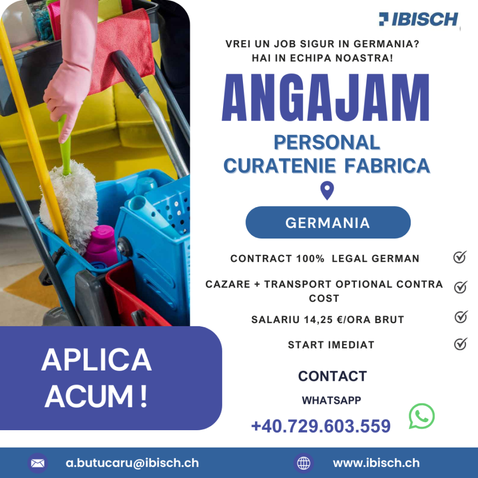 Personal Curatenie in Fabrica de Productie Germania