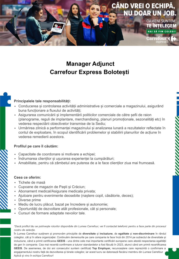 Manager Adjunct Carrefour Express Bolotesti Focsani