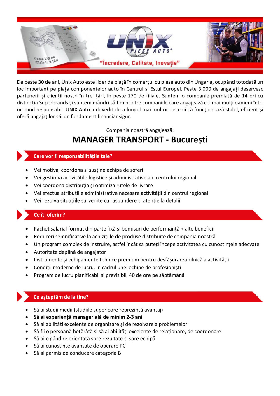 Manager transport - Bucuresti