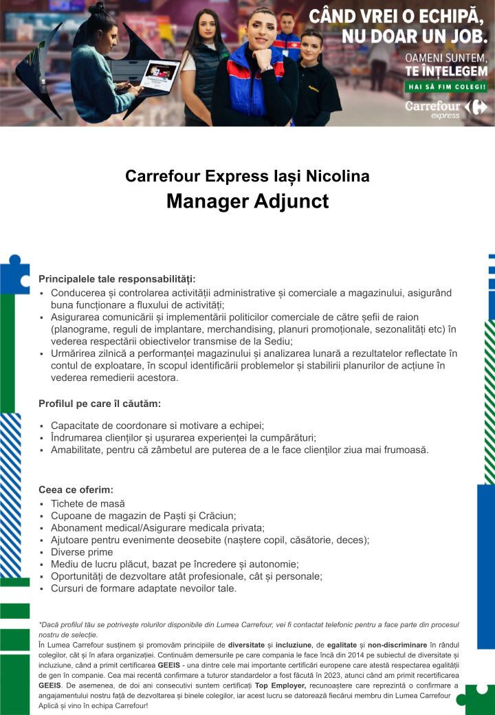 Manager adjunct Carrefour Express Iasi Nicolina