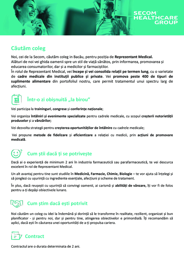 Reprezentant Medical Bacău - 2 ani perioada determinata