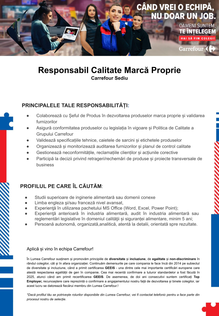 Responsabil Calitate Marca Proprie - Carrefour Sediu