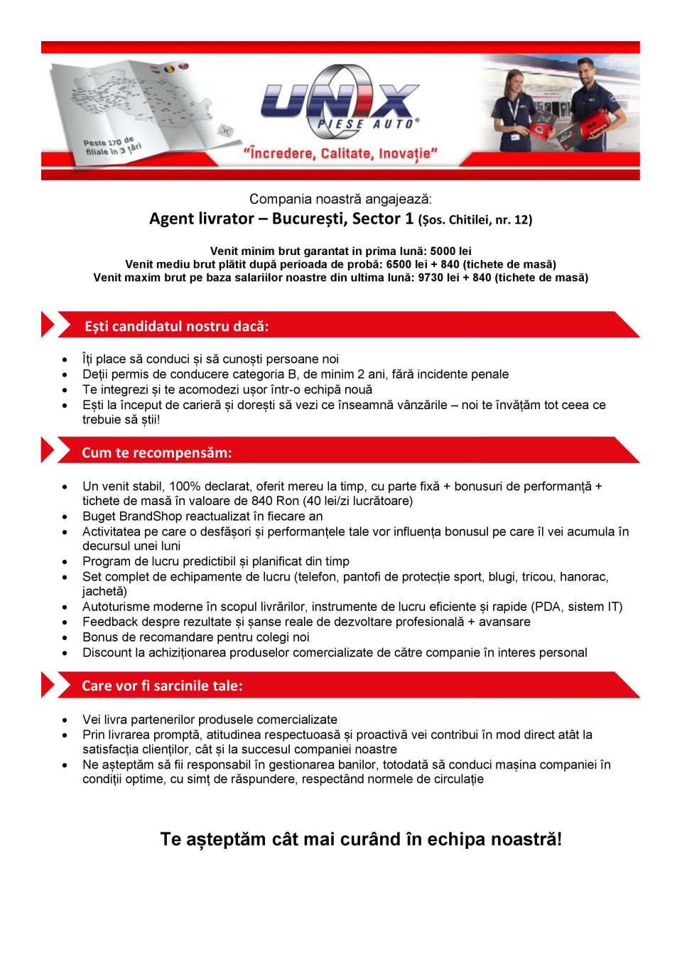 Agent livrator Bucuresti Sector 1– venit 5000–9730 lei brut