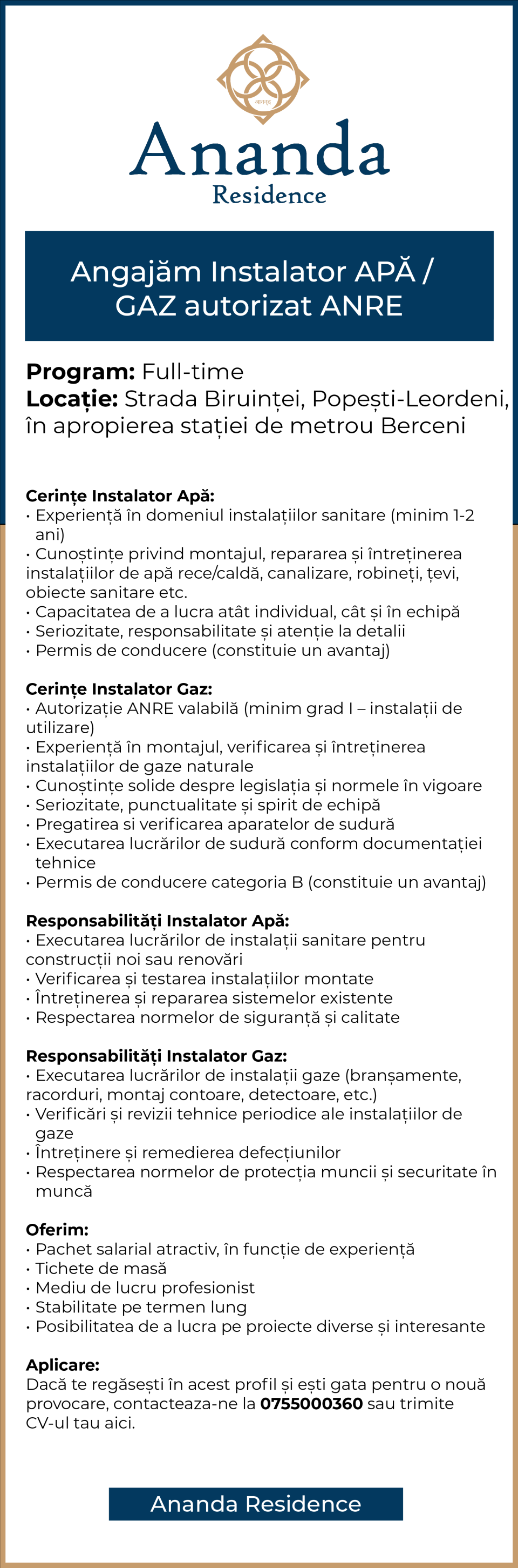 Instalator APĂ /  GAZ autorizat ANRE