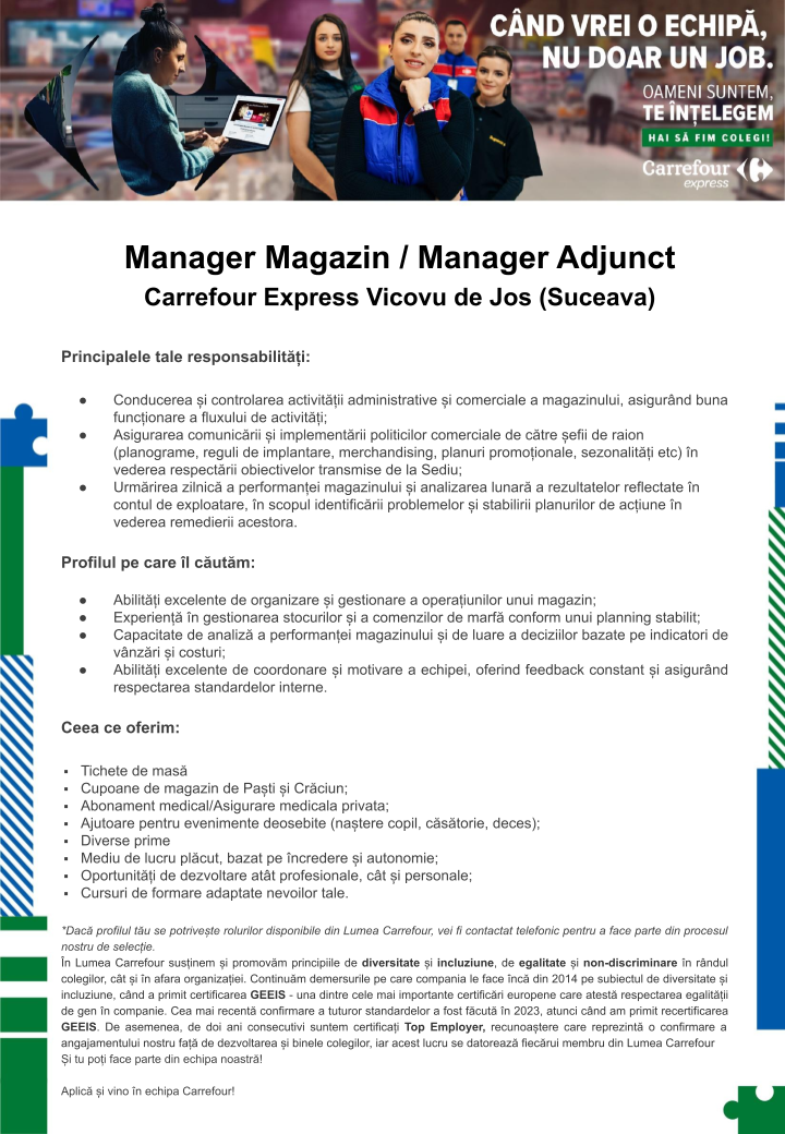 Manager Magazin / Manager Adjunct - Express Vicovu de Jos