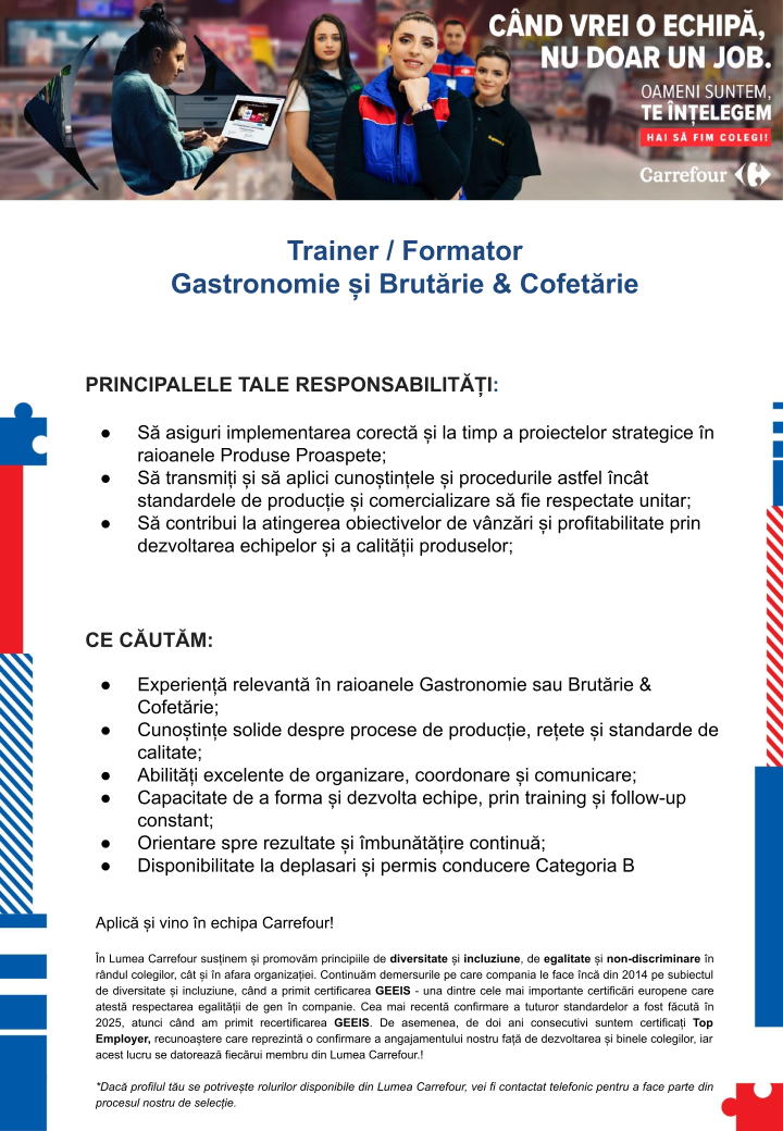 Trainer / Formator - Gastronomie și Brutărie & Cofetărie